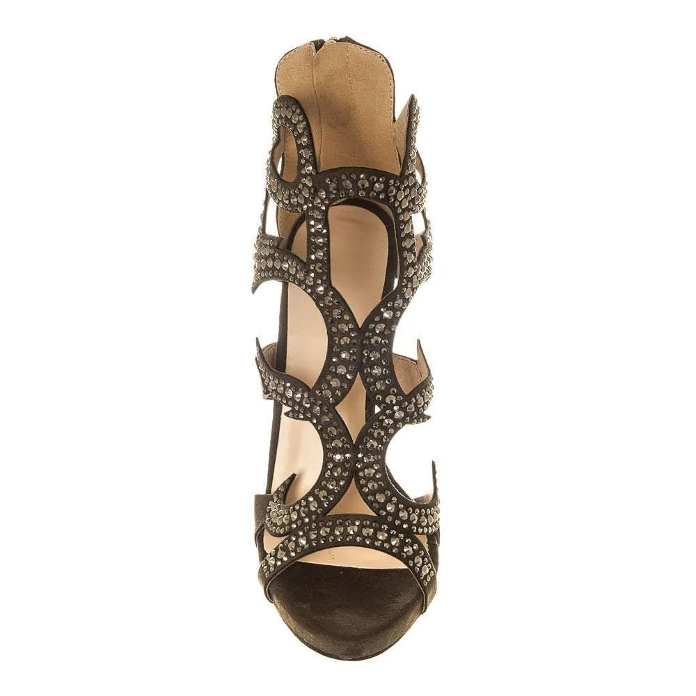 High Stiletto Heel Open Toe Shoe With Diamante Swirl Straps