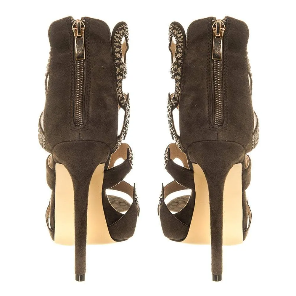 High Stiletto Heel Open Toe Shoe With Diamante Swirl Straps