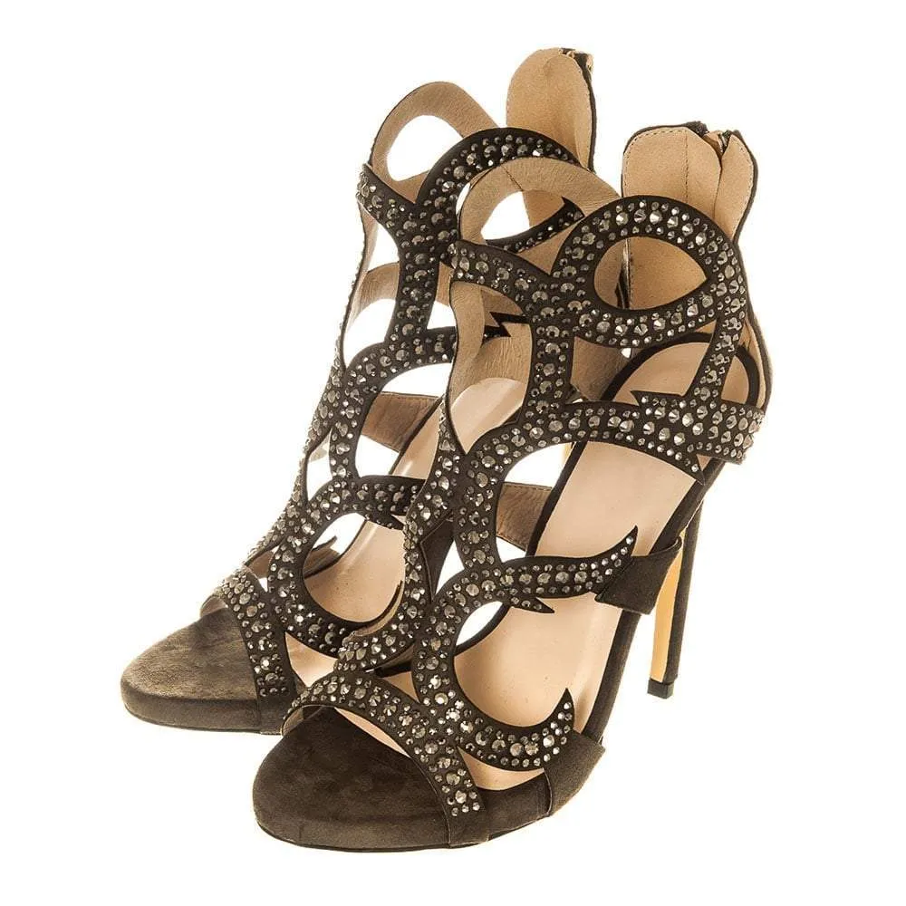 High Stiletto Heel Open Toe Shoe With Diamante Swirl Straps