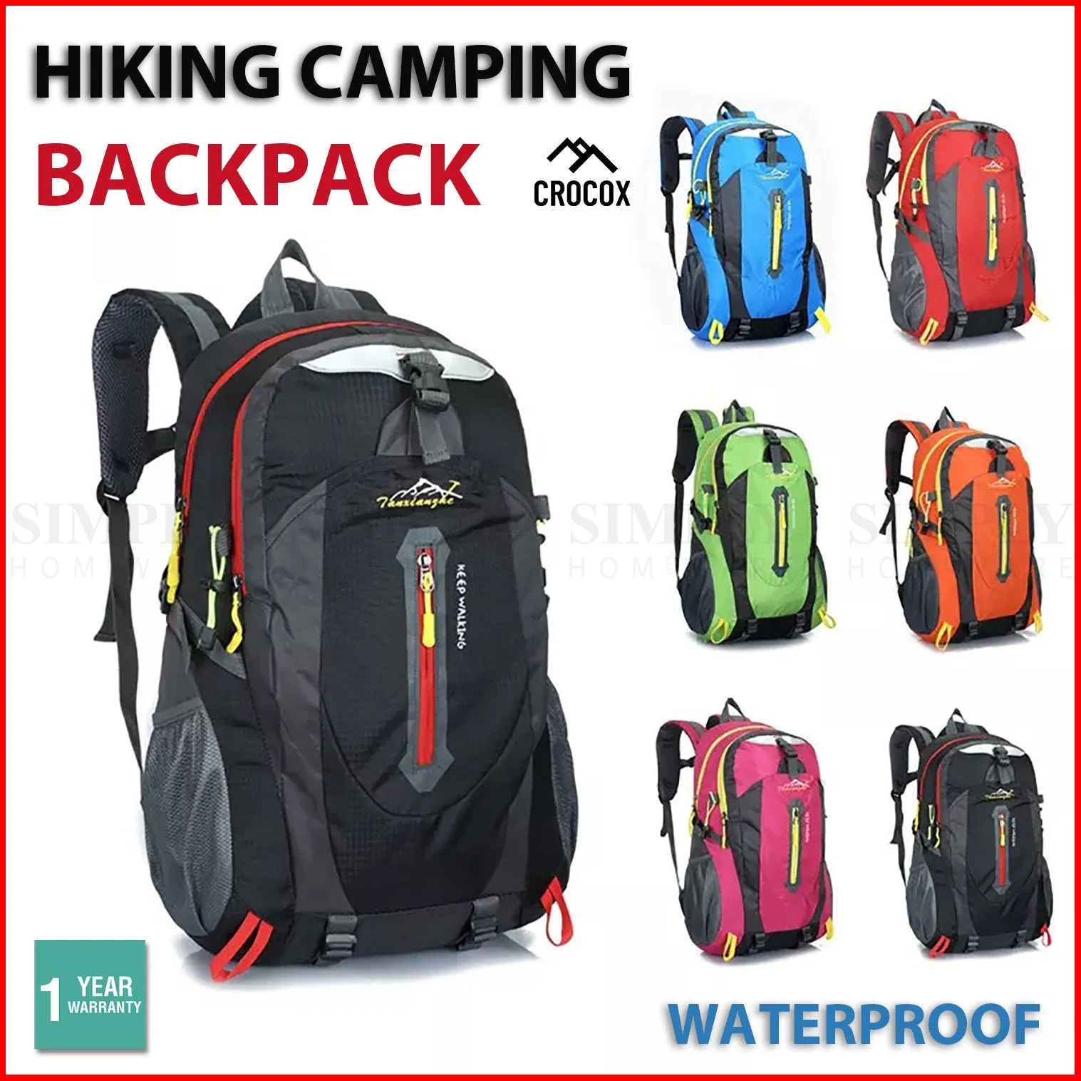 Hiking Backpack Bag Camping Water resistant Outdoor Travel Luggage Rucksack Spor