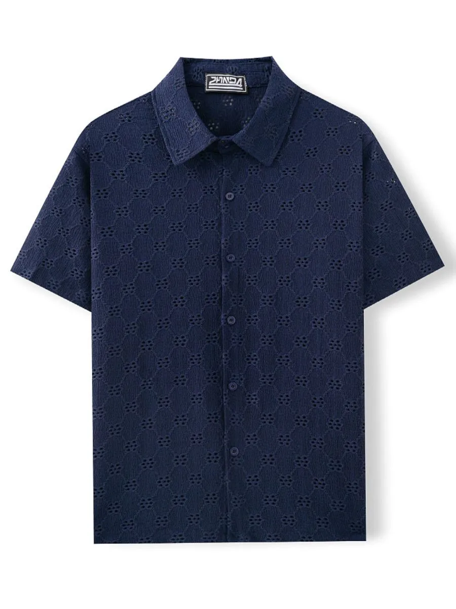 Hollow-Out Jacquard Casual Shirt