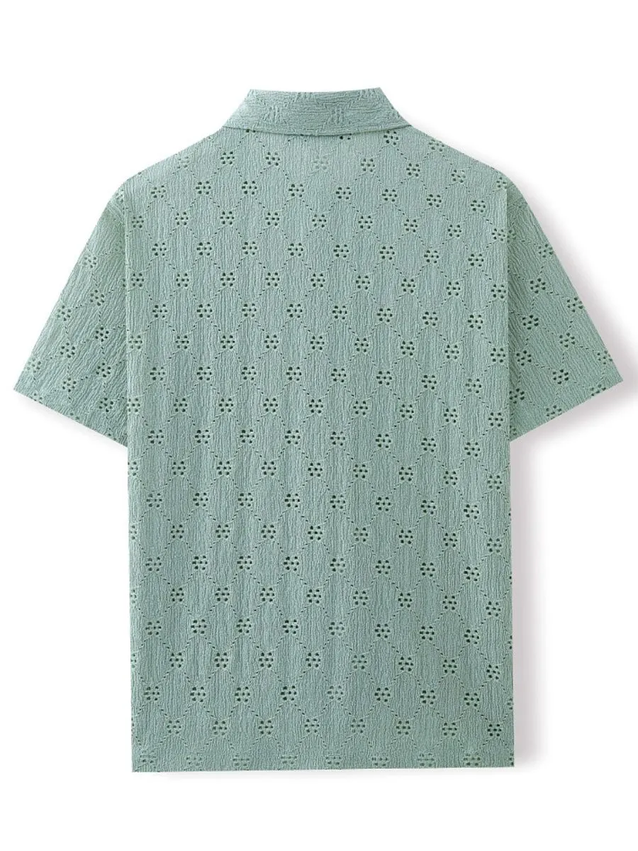 Hollow-Out Jacquard Casual Shirt