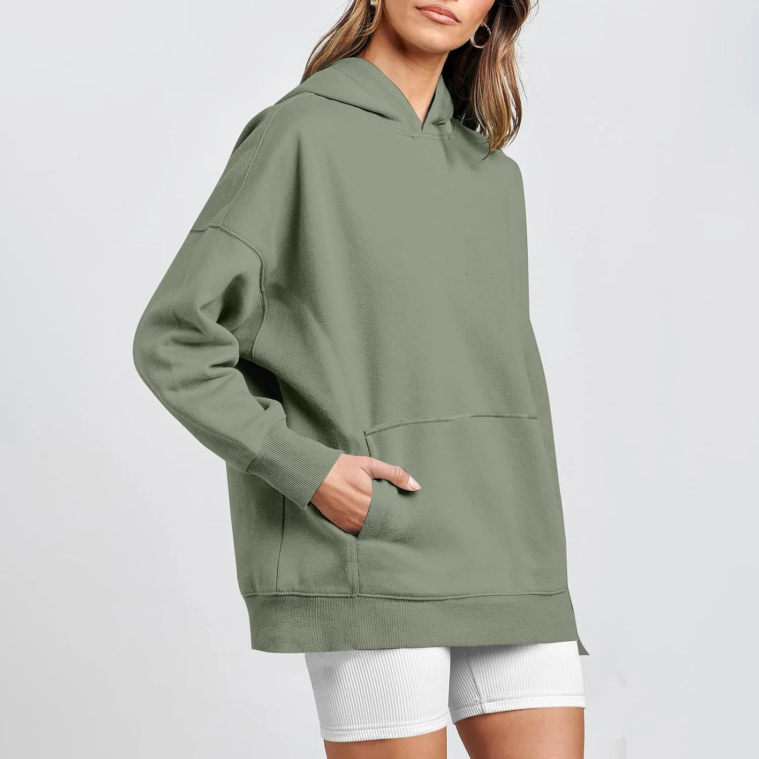 Hoodies for Women Oversized Sweatshirts Basic Hooded Neck Long Sleeve Shirts Lightweight Pullover Tops with Pocket