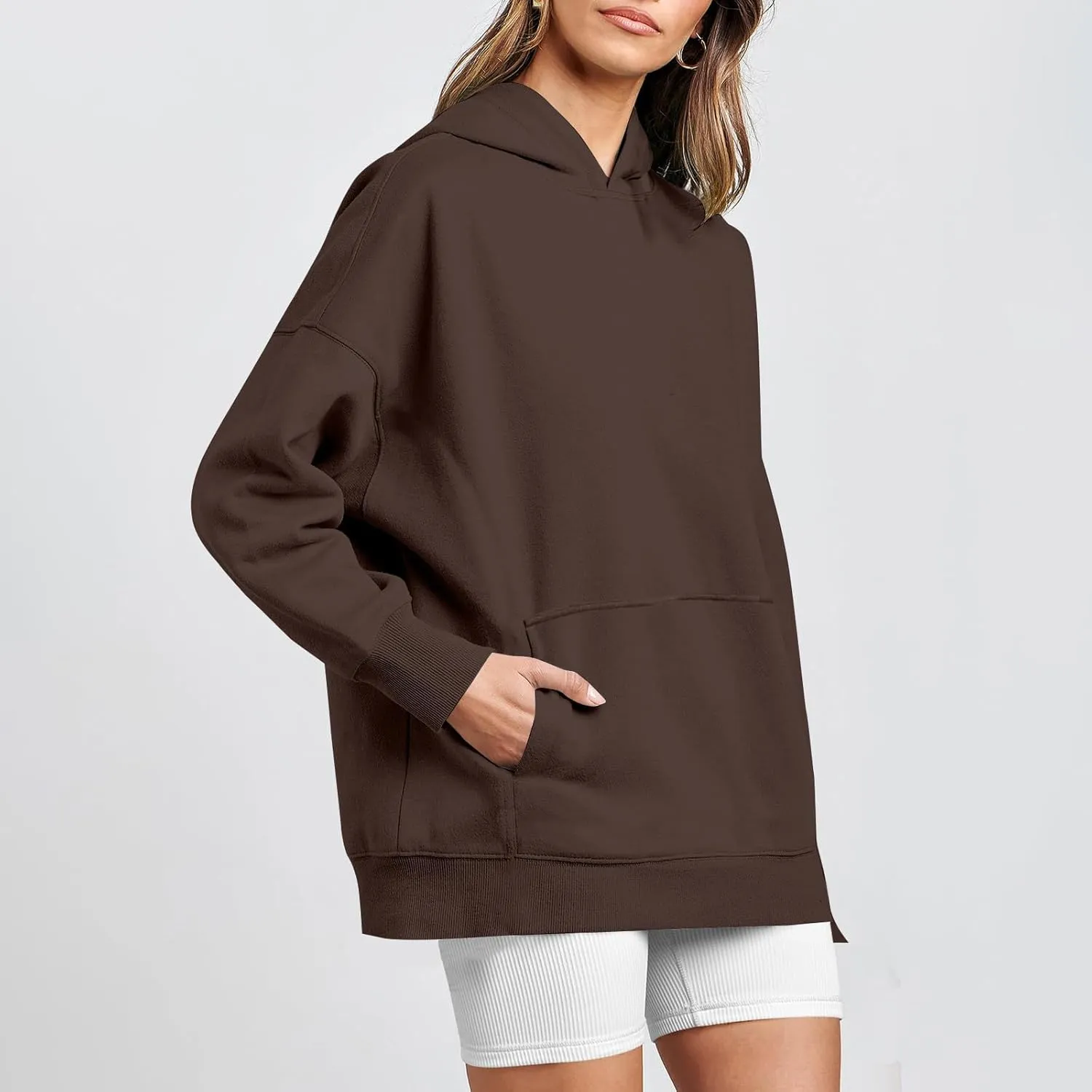 Hoodies for Women Oversized Sweatshirts Basic Hooded Neck Long Sleeve Shirts Lightweight Pullover Tops with Pocket