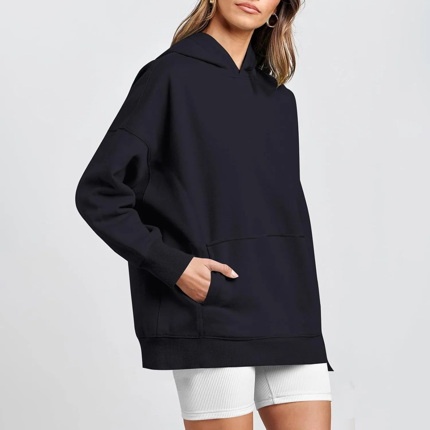 Hoodies for Women Oversized Sweatshirts Basic Hooded Neck Long Sleeve Shirts Lightweight Pullover Tops with Pocket