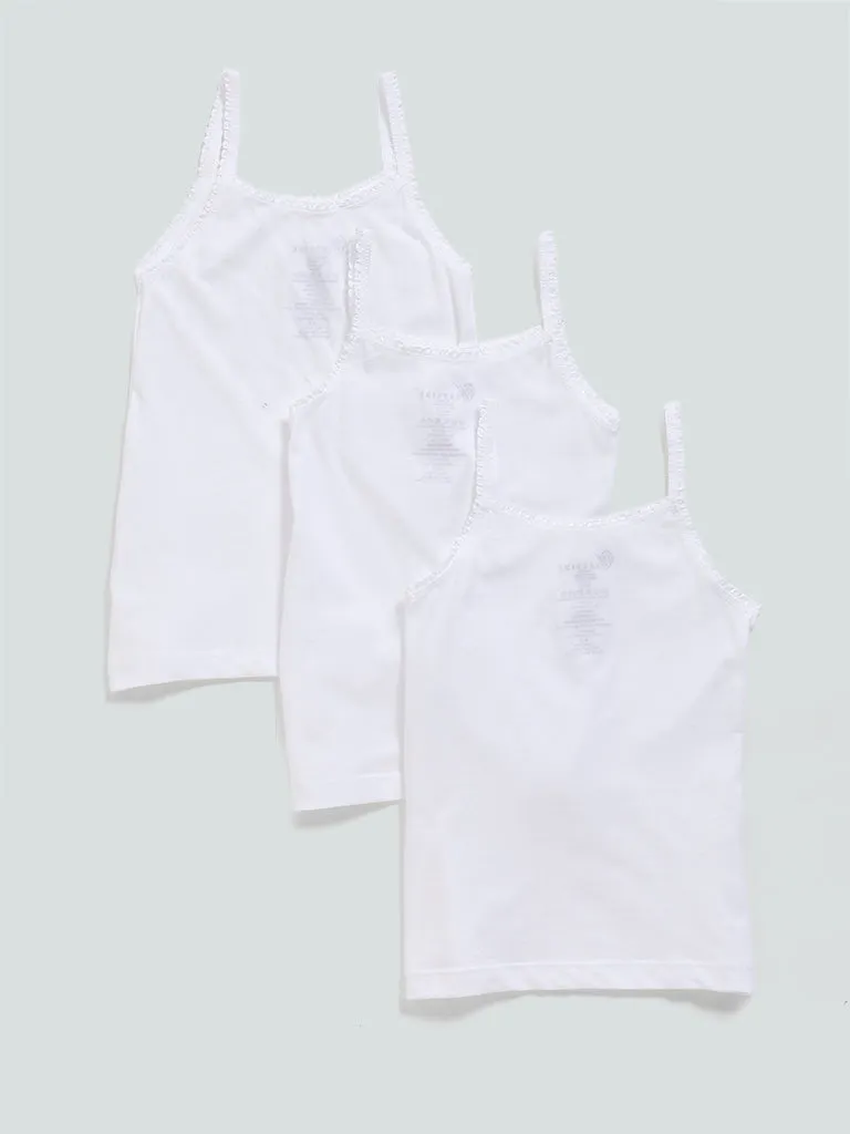HOP Solid White Cotton Camisoles - Pack of 3
