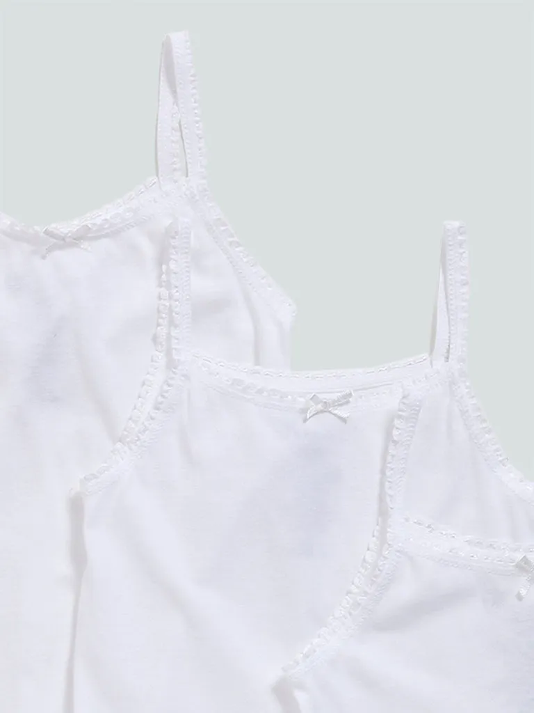 HOP Solid White Cotton Camisoles - Pack of 3
