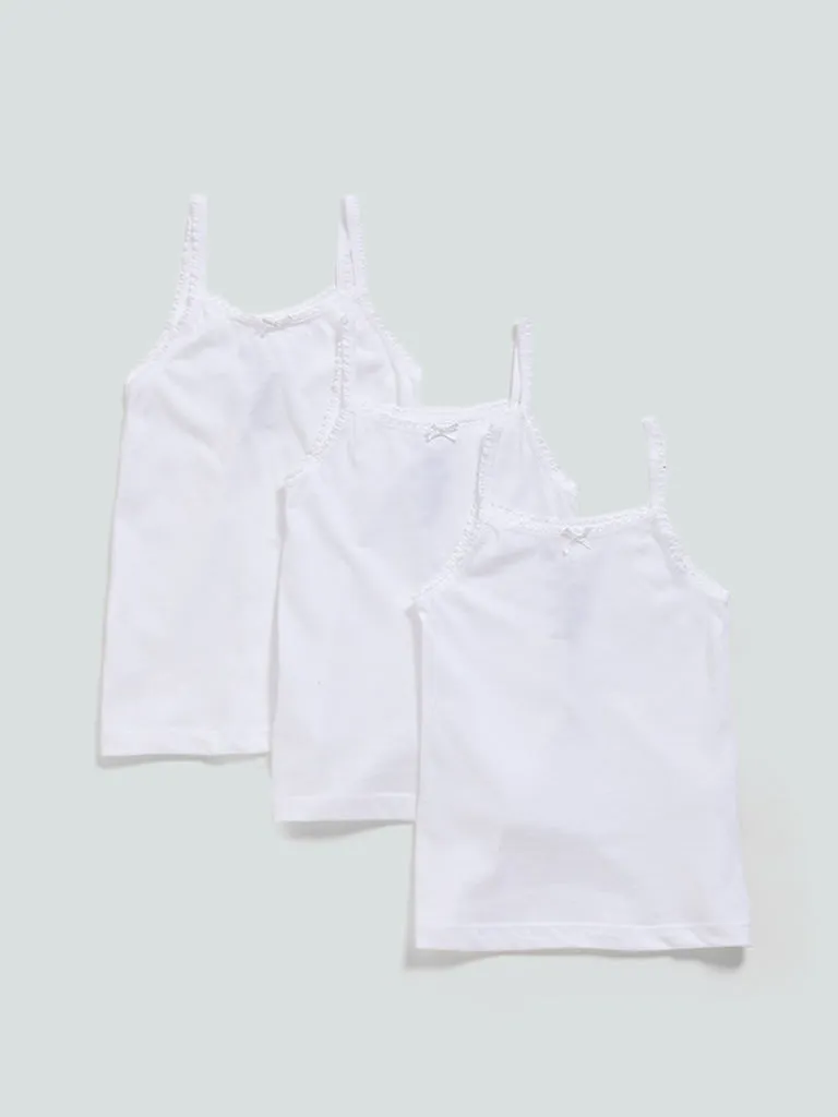 HOP Solid White Cotton Camisoles - Pack of 3