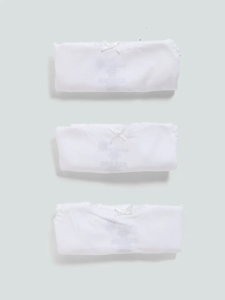 HOP Solid White Cotton Camisoles - Pack of 3