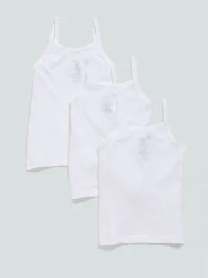 HOP Solid White Cotton Camisoles - Pack of 3