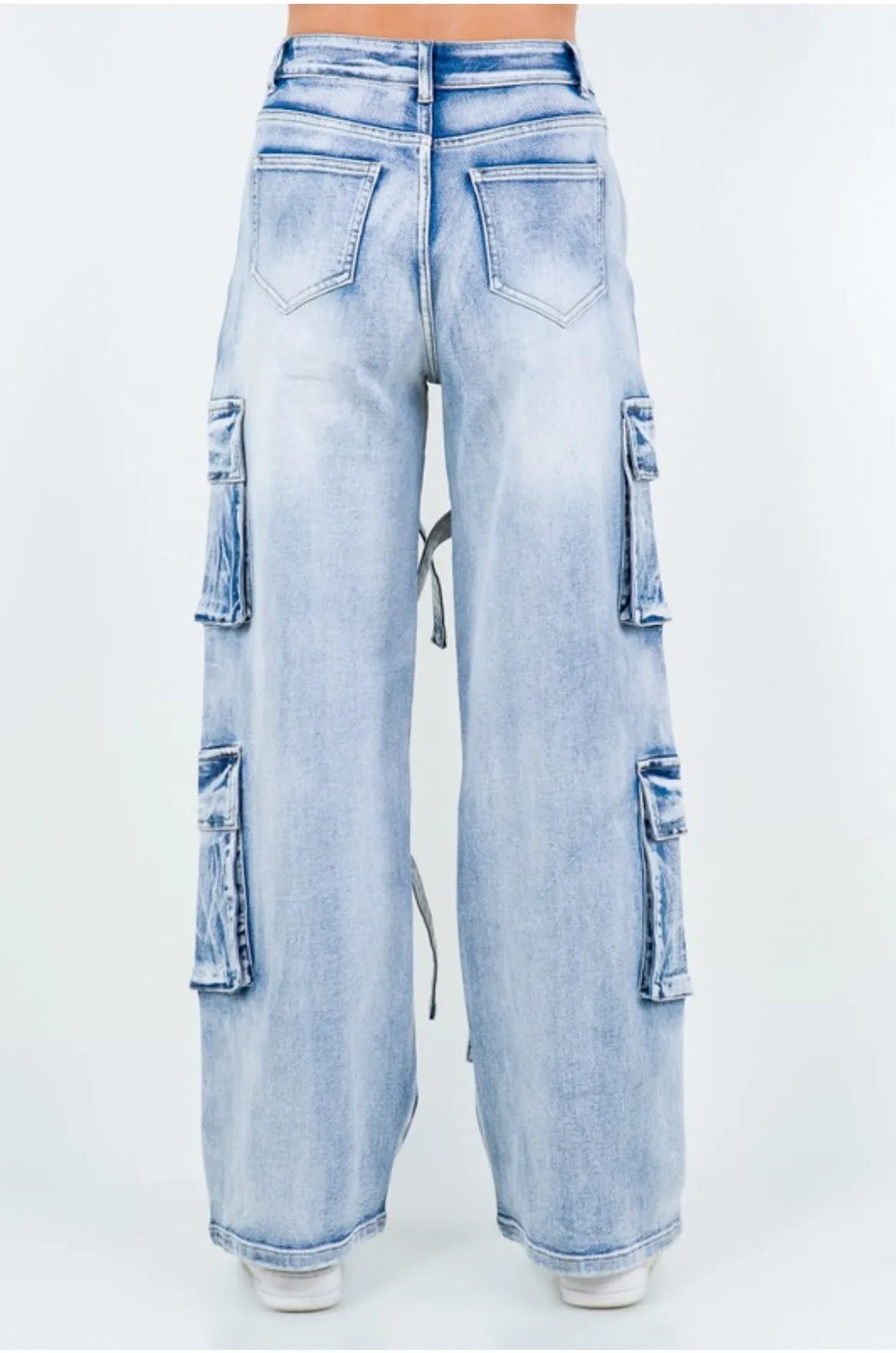 “Ice Blue” Wide Leg Cargo Jeans