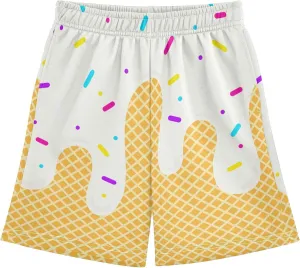 Ice Cream Shorts Boys Summer Cute Preppy Ice Cream Drip Baseball Shorts Casual Elastic Waist Short-Pants with Pockets 2-14 Y