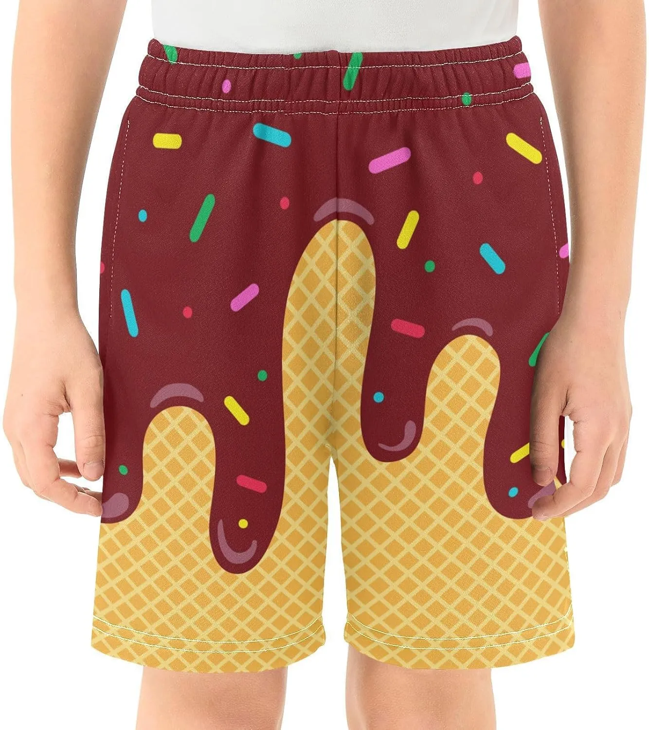 Ice Cream Shorts Boys Summer Cute Preppy Ice Cream Drip Baseball Shorts Casual Elastic Waist Short-Pants with Pockets 2-14 Y