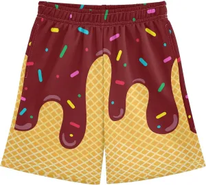 Ice Cream Shorts Boys Summer Cute Preppy Ice Cream Drip Baseball Shorts Casual Elastic Waist Short-Pants with Pockets 2-14 Y