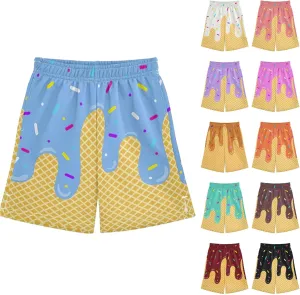 Ice Cream Shorts Boys Summer Cute Preppy Ice Cream Drip Baseball Shorts Casual Elastic Waist Short-Pants with Pockets 2-14 Y