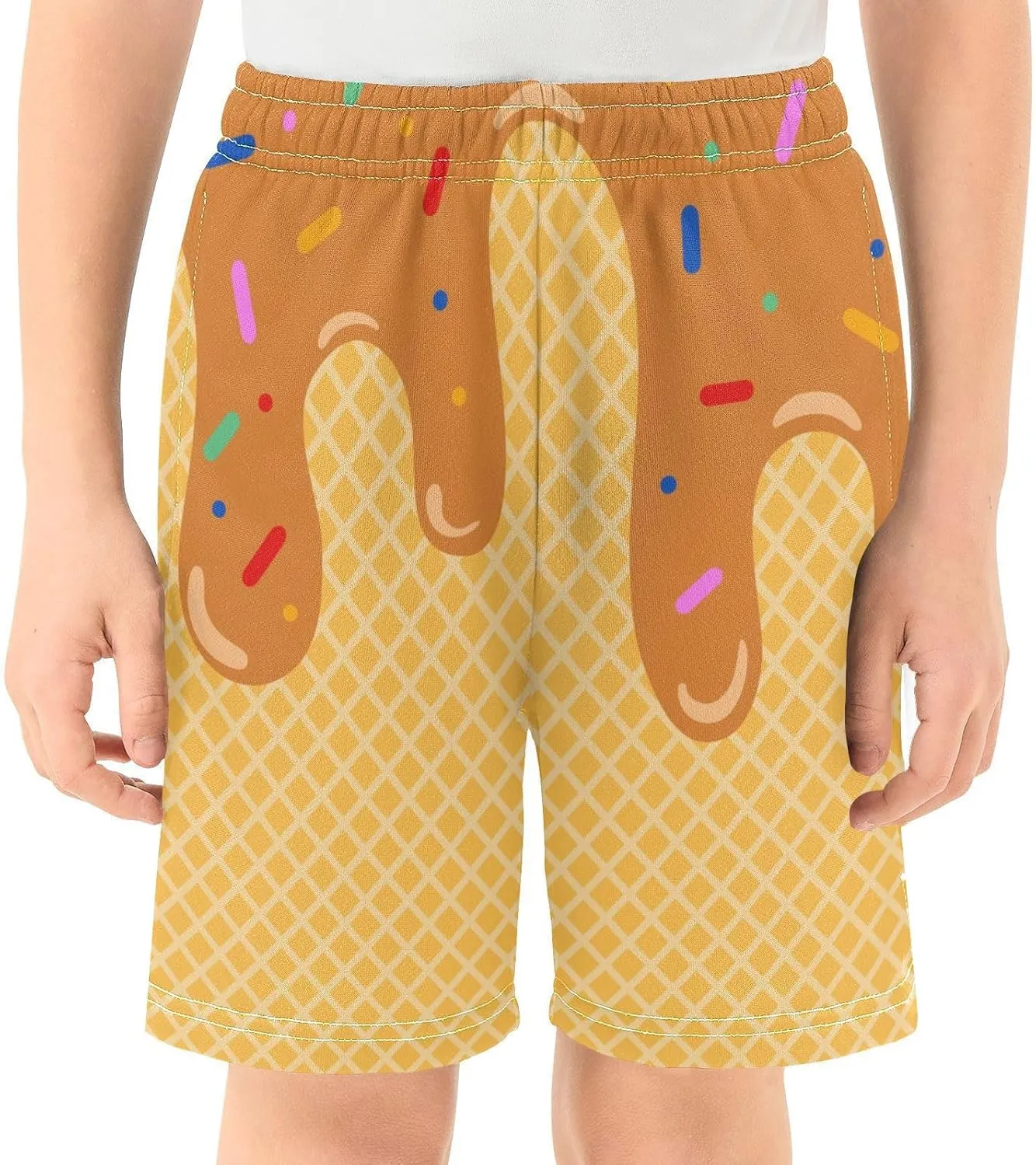 Ice Cream Shorts Boys Summer Cute Preppy Ice Cream Drip Baseball Shorts Casual Elastic Waist Short-Pants with Pockets 2-14 Y