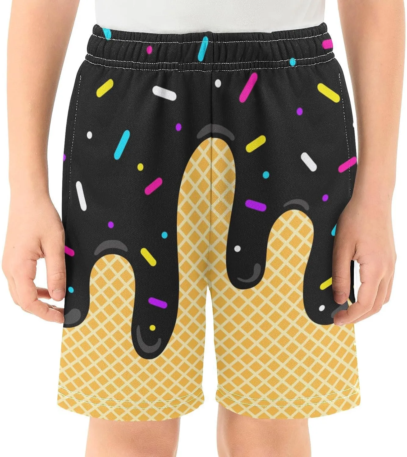 Ice Cream Shorts Boys Summer Cute Preppy Ice Cream Drip Baseball Shorts Casual Elastic Waist Short-Pants with Pockets 2-14 Y