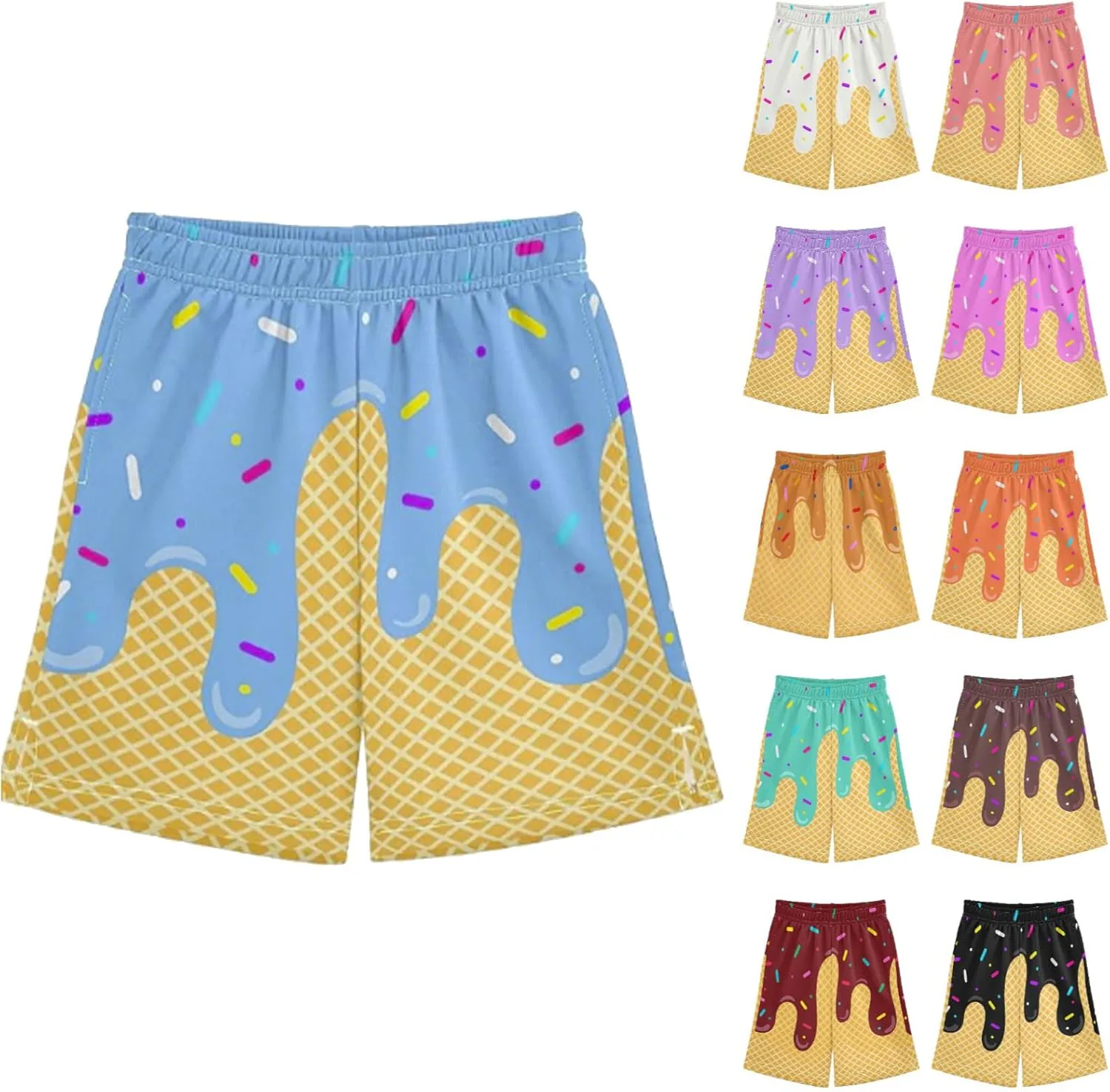 Ice Cream Shorts Boys Summer Cute Preppy Ice Cream Drip Baseball Shorts Casual Elastic Waist Short-Pants with Pockets 2-14 Y