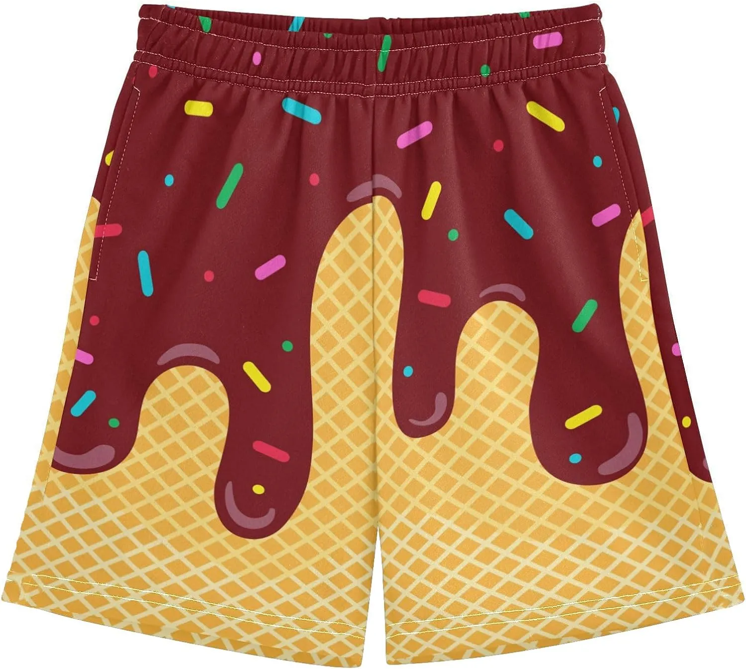 Ice Cream Shorts Boys Summer Cute Preppy Ice Cream Drip Baseball Shorts Casual Elastic Waist Short-Pants with Pockets 2-14 Y