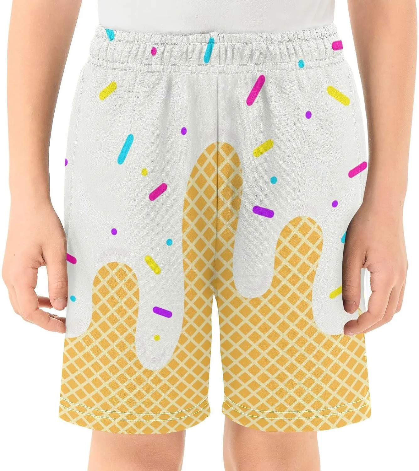 Ice Cream Shorts Boys Summer Cute Preppy Ice Cream Drip Baseball Shorts Casual Elastic Waist Short-Pants with Pockets 2-14 Y