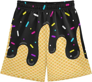 Ice Cream Shorts Boys Summer Cute Preppy Ice Cream Drip Baseball Shorts Casual Elastic Waist Short-Pants with Pockets 2-14 Y