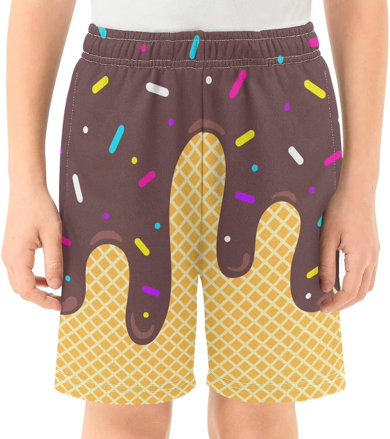 Ice Cream Shorts Boys Summer Cute Preppy Ice Cream Drip Baseball Shorts Casual Elastic Waist Short-Pants with Pockets 2-14 Y