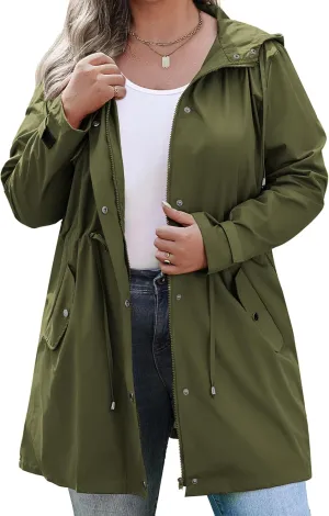 IN'VOLAND Plus Size Rain Jackets For Women Waterproof Rain Coats with Hood Lightweight Windbreaker Outdoor Trench Coat