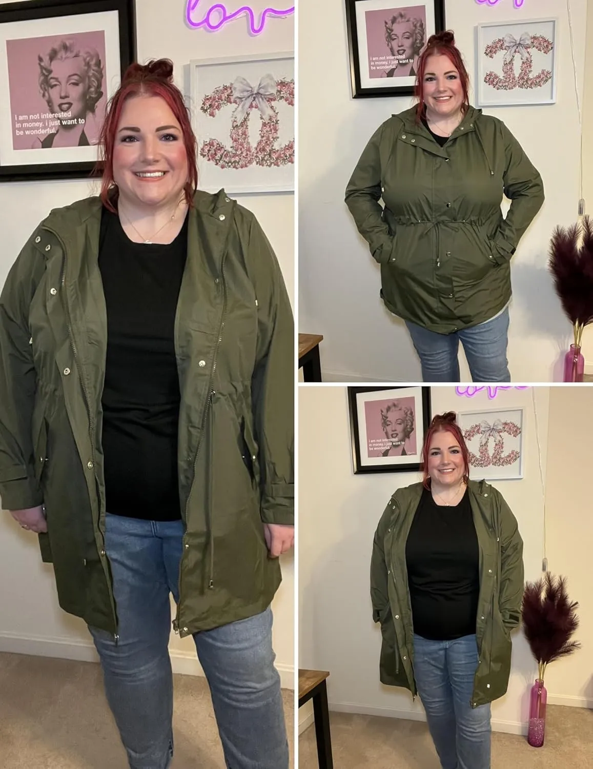 IN'VOLAND Plus Size Rain Jackets For Women Waterproof Rain Coats with Hood Lightweight Windbreaker Outdoor Trench Coat