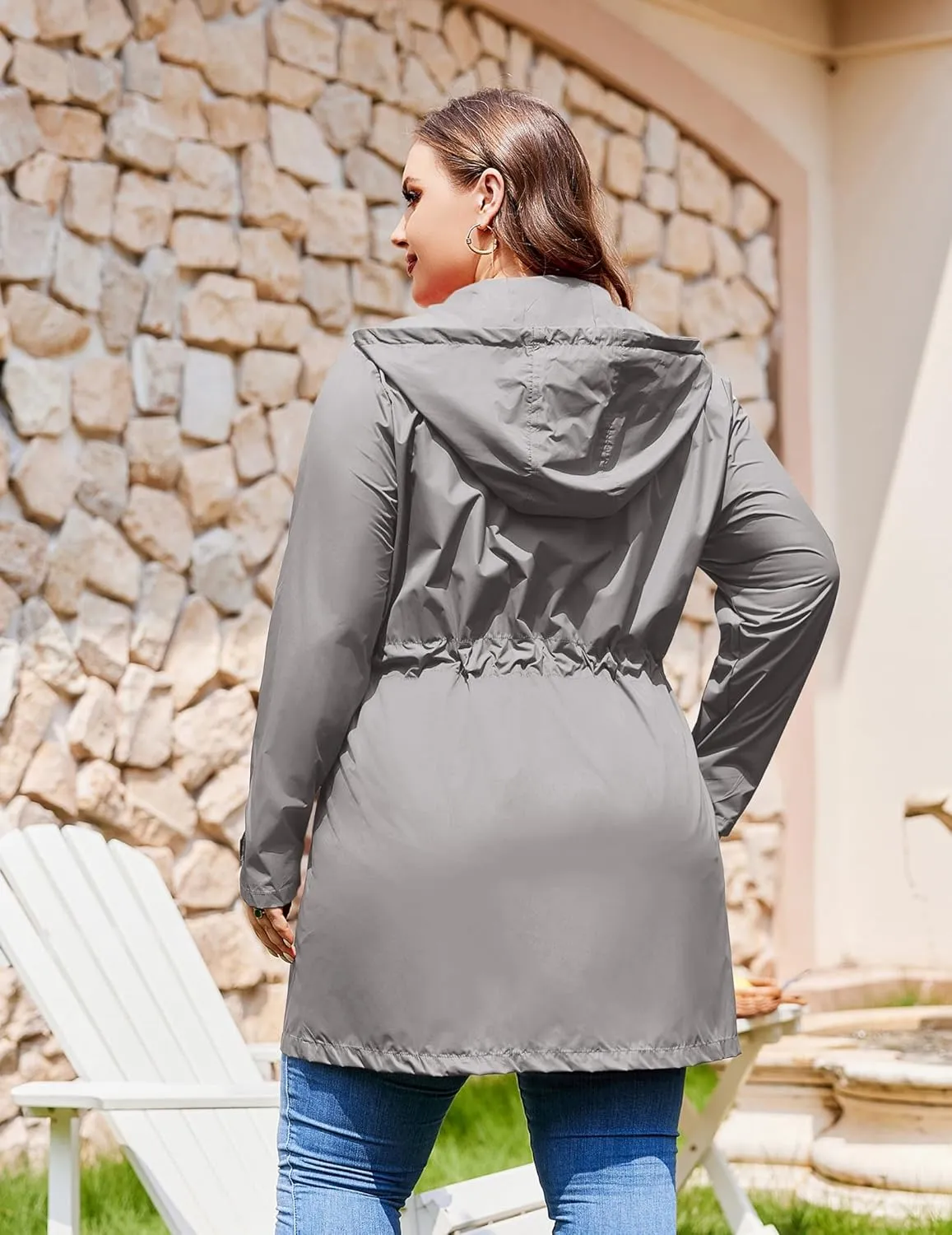 IN'VOLAND Plus Size Rain Jackets For Women Waterproof Rain Coats with Hood Lightweight Windbreaker Outdoor Trench Coat