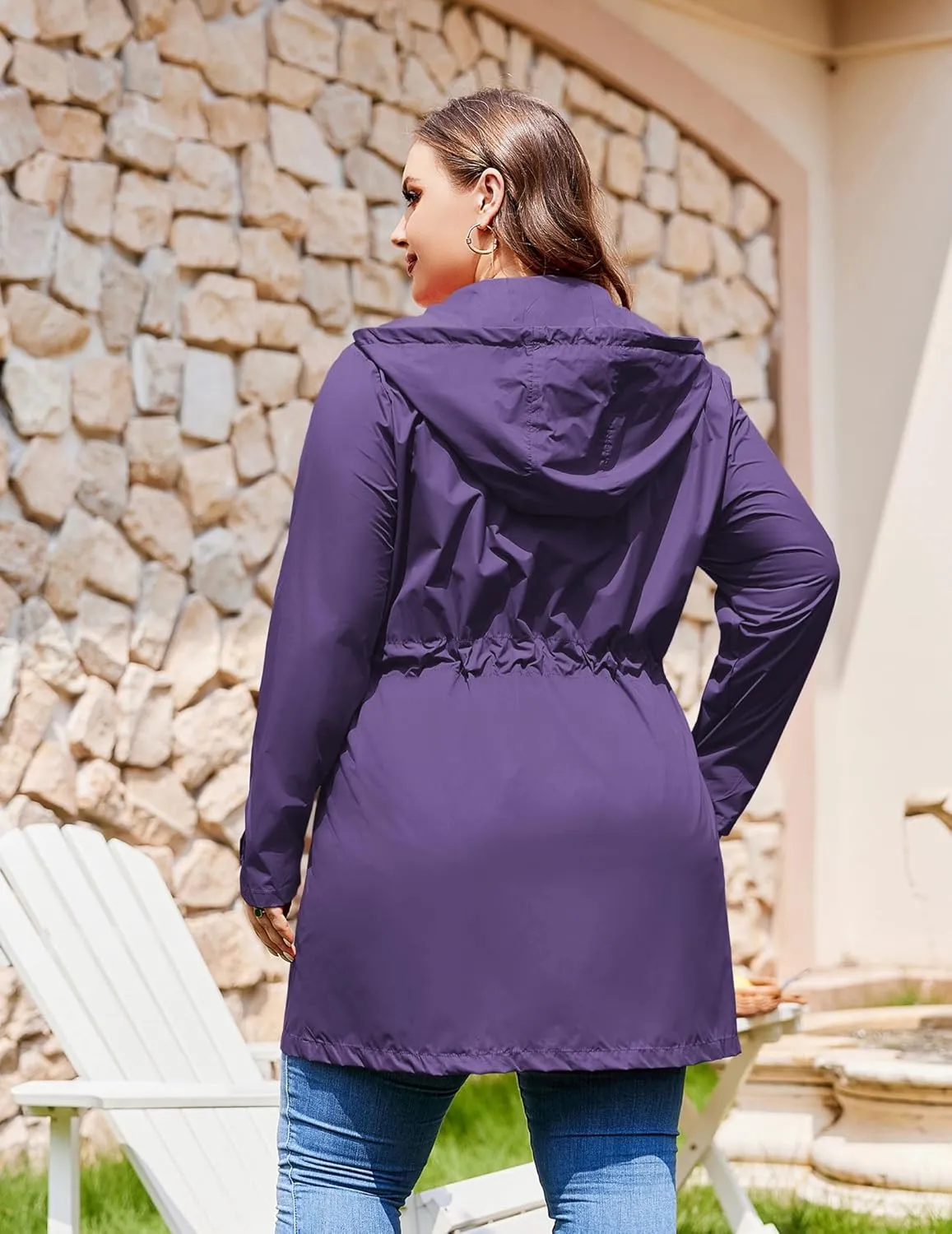 IN'VOLAND Plus Size Rain Jackets For Women Waterproof Rain Coats with Hood Lightweight Windbreaker Outdoor Trench Coat