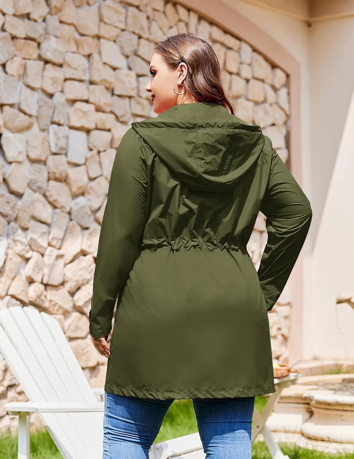 IN'VOLAND Plus Size Rain Jackets For Women Waterproof Rain Coats with Hood Lightweight Windbreaker Outdoor Trench Coat