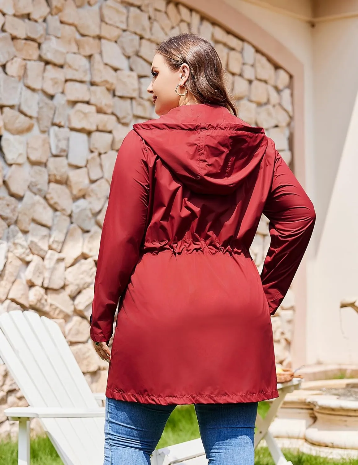 IN'VOLAND Plus Size Rain Jackets For Women Waterproof Rain Coats with Hood Lightweight Windbreaker Outdoor Trench Coat