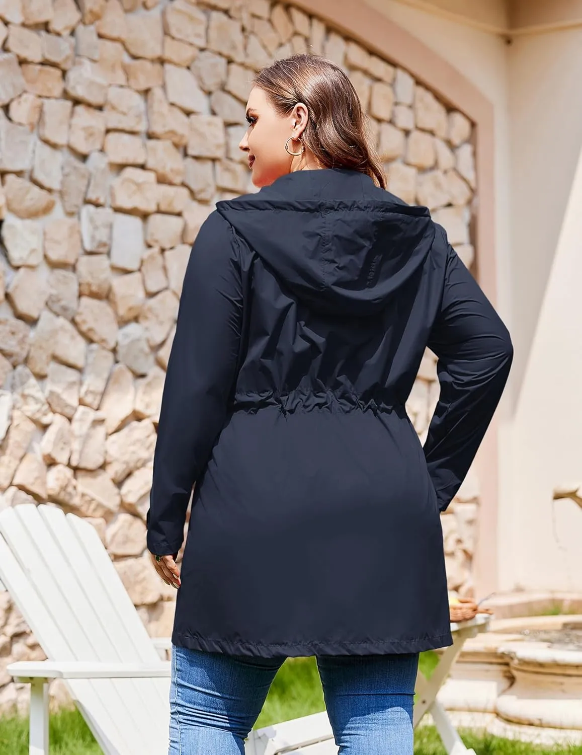 IN'VOLAND Plus Size Rain Jackets For Women Waterproof Rain Coats with Hood Lightweight Windbreaker Outdoor Trench Coat