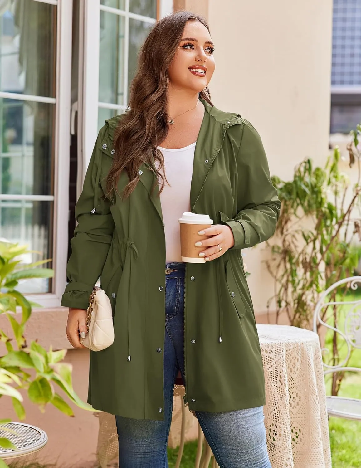 IN'VOLAND Plus Size Rain Jackets For Women Waterproof Rain Coats with Hood Lightweight Windbreaker Outdoor Trench Coat