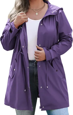 IN'VOLAND Plus Size Rain Jackets For Women Waterproof Rain Coats with Hood Lightweight Windbreaker Outdoor Trench Coat