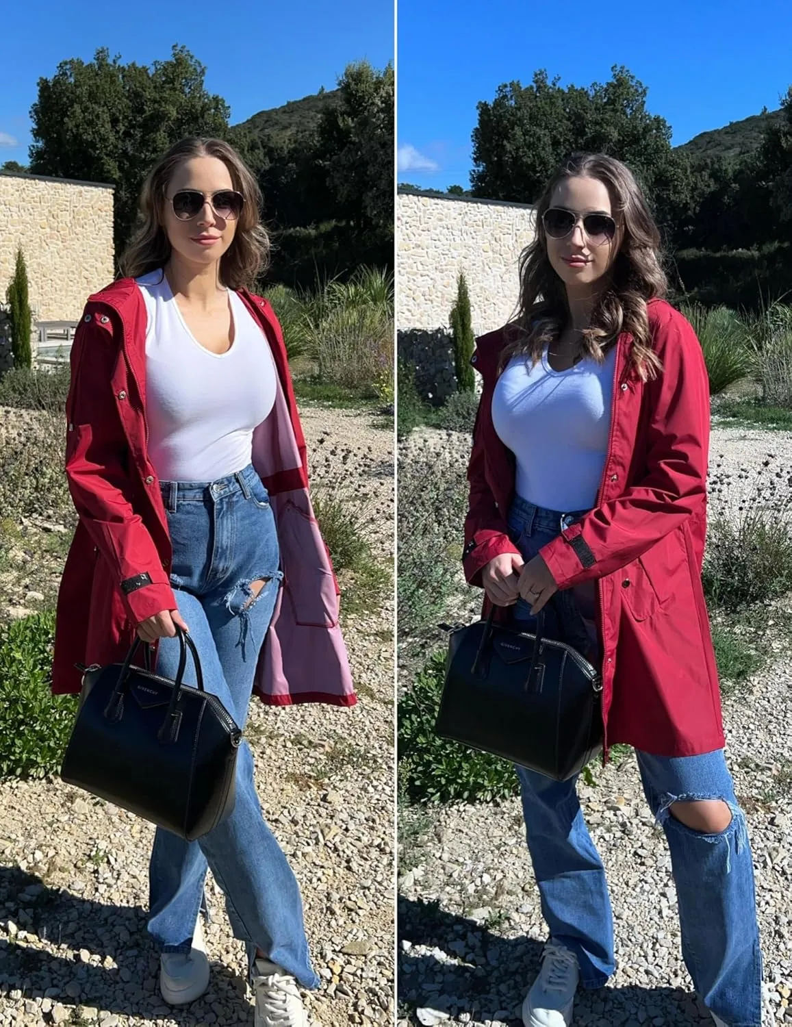 IN'VOLAND Plus Size Rain Jackets For Women Waterproof Rain Coats with Hood Lightweight Windbreaker Outdoor Trench Coat