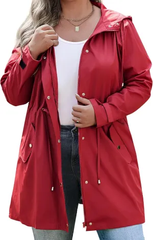 IN'VOLAND Plus Size Rain Jackets For Women Waterproof Rain Coats with Hood Lightweight Windbreaker Outdoor Trench Coat
