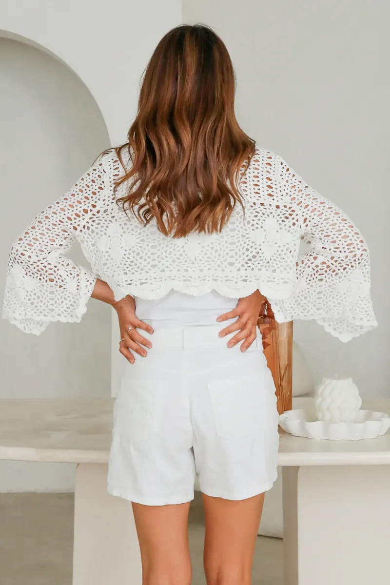 Isabella Boho Dogon Crochet Shirt Cover up - White