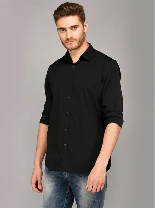 JadeBlue Black Slim Fit Casual Shirt | JadeBlue