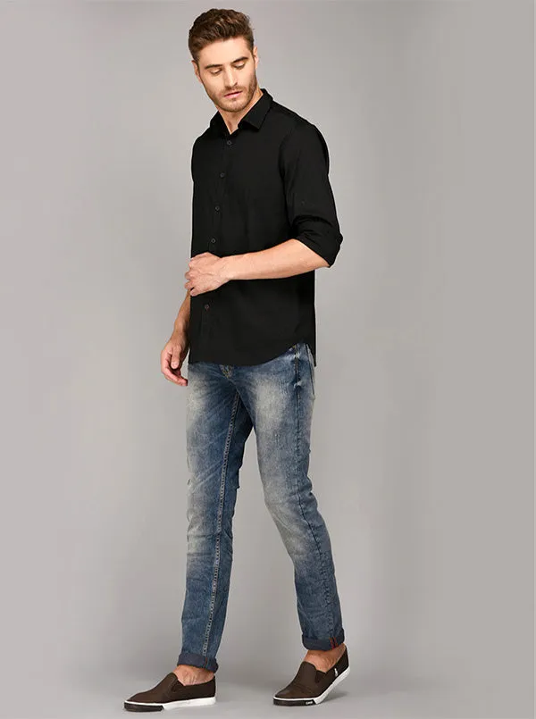JadeBlue Black Slim Fit Casual Shirt | JadeBlue