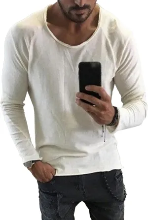 JEShifangjiusu Men Slim-Fit Long-Sleeve Henley Shirt Lightweight Soft Washed Cotton T-Shirt Stretch Fashion Casual Basic Tops