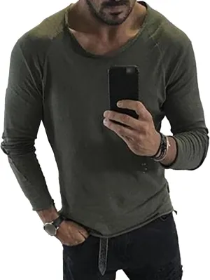 JEShifangjiusu Men Slim-Fit Long-Sleeve Henley Shirt Lightweight Soft Washed Cotton T-Shirt Stretch Fashion Casual Basic Tops