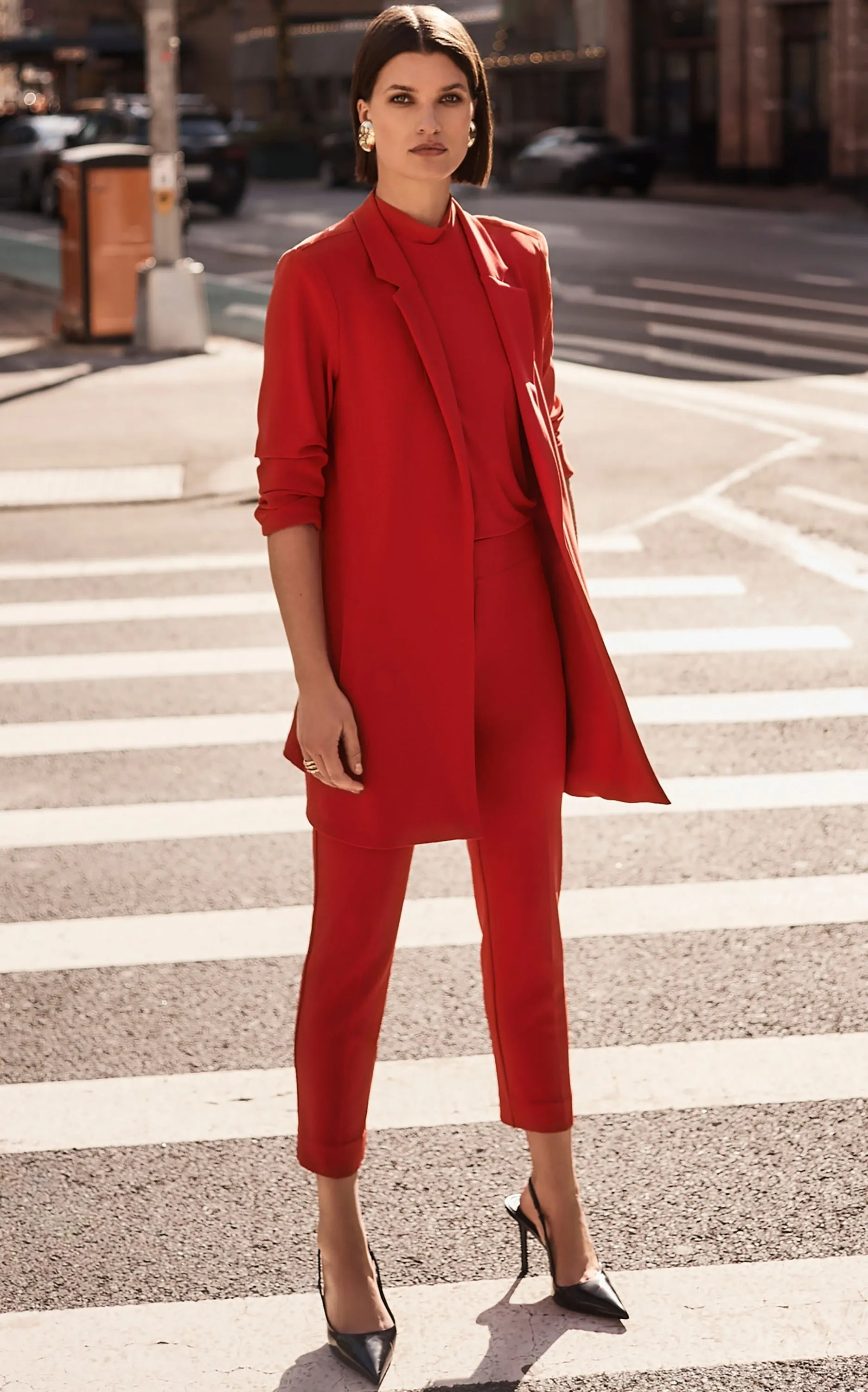 Joseph Ribkoff Lipstick Red Knit Long Blazer Style 233304