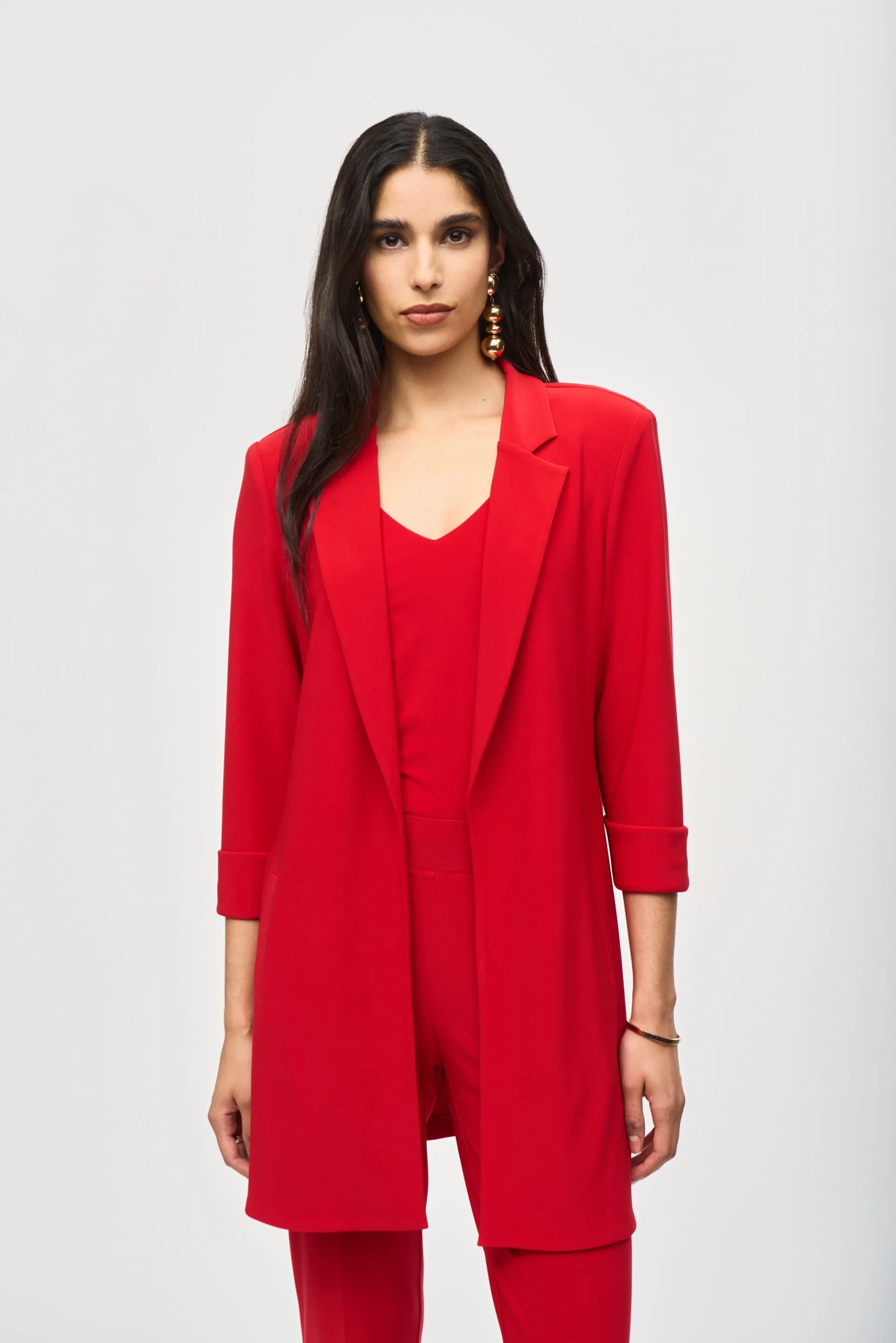 Joseph Ribkoff Lipstick Red Knit Long Blazer Style 233304