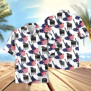 Joy Corners Black Angus Us Flag And Liberty Pattern 3D Hawaiian Shirt
