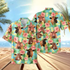 Joy Corners Red Angus Tropical Plants Leaves 3D Hawaiian Shirt