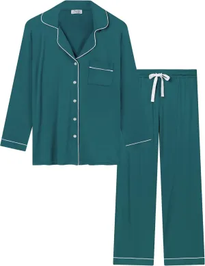 Joyaria Womens Bamboo Viscose Pajama Sets Long Sleeve Button Down Cooling Sleepwear Soft Comfortable Pj Pants Set for Women