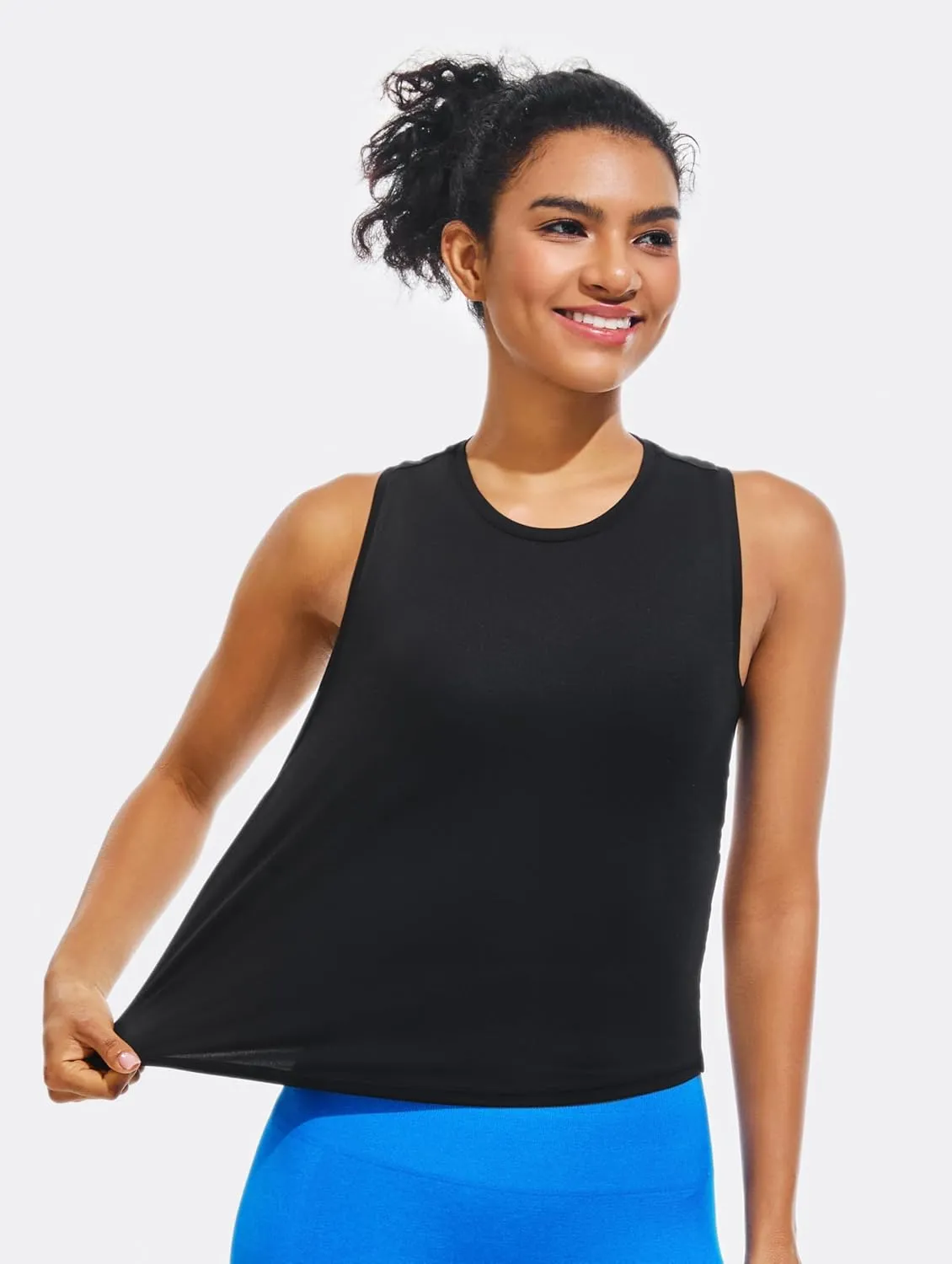 JOYSPELS Ice Silk Crop Workout Tank Tops for Women Quick Dry Sleeveless Loose Fit Athletic Running Shirts