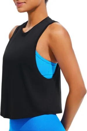JOYSPELS Ice Silk Crop Workout Tank Tops for Women Quick Dry Sleeveless Loose Fit Athletic Running Shirts