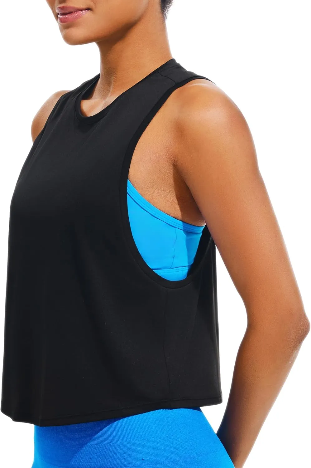 JOYSPELS Ice Silk Crop Workout Tank Tops for Women Quick Dry Sleeveless Loose Fit Athletic Running Shirts